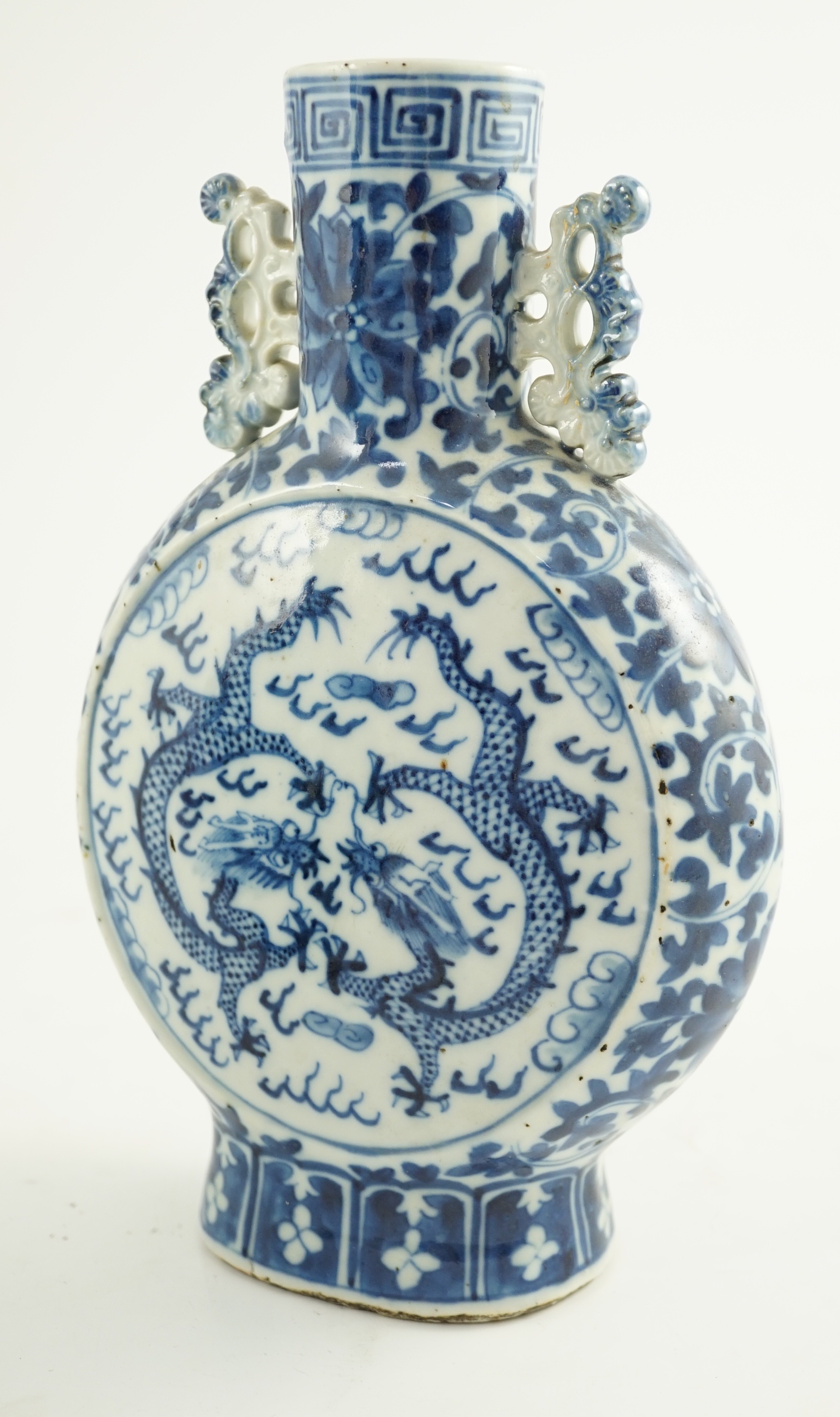 A Chinese blue and white ‘dragon’ moonflask, 19th century, 26cm high